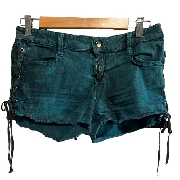 Tripp nyc Pants - Tripp NYC Teal Black Lace Up Denim Shorts